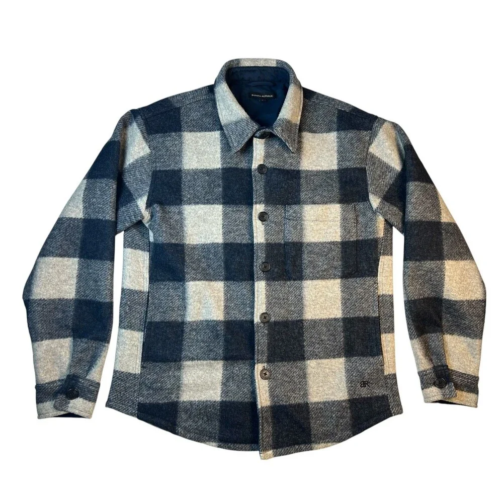 Banana Republic Heritage Blue Buffalo Plaid Button Shirt Jacket Shacket  S  NWOT